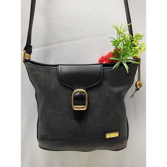 HCL Handbags - HCL Black Gray Leather Buckle Flap Crossbody Bag - VTG Made in Germany